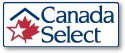 Canada Select logo, blue text on a awhite background with a red star, red maple leaf and a blue roof beside the words